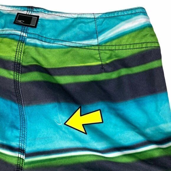O’Neill Board Shorts Swim Trunks Men’s Size 29 Green Striped Surf Beachwear - Picture 9 of 9